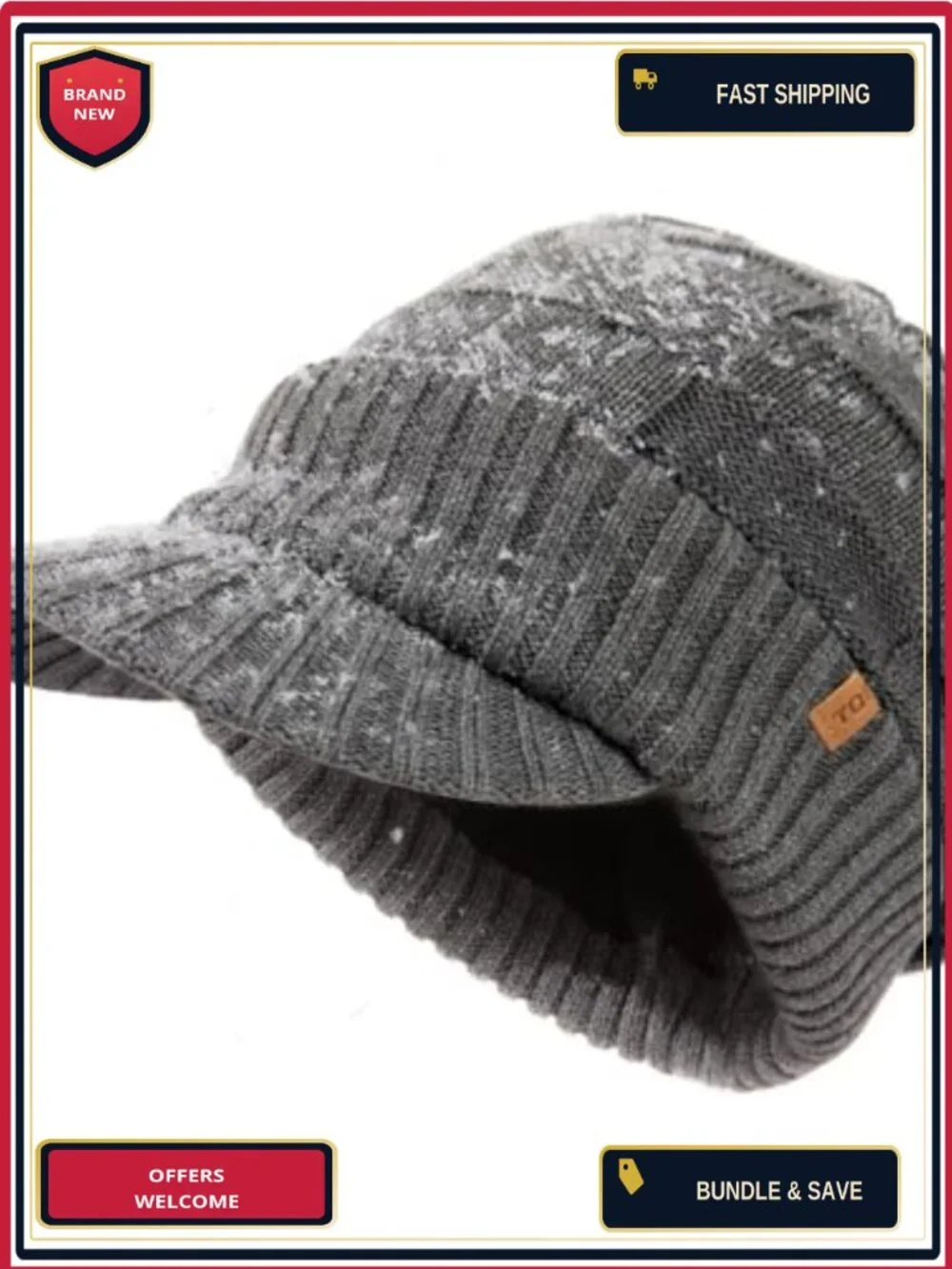 DryKnit Waterproof Merino Wool Blend Beanie with Brim Visor Fleece Lined Winter